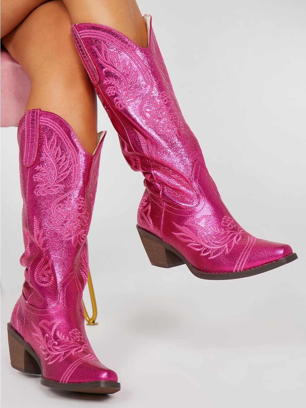 Fashion Nova Metallic Hot Pink Cowboy Boots